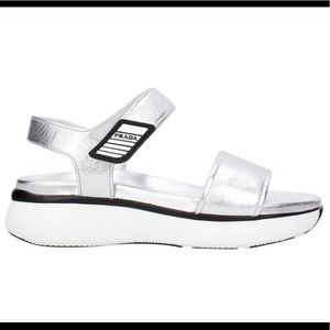 Prada Textured Leather Silver Sandals Size 37